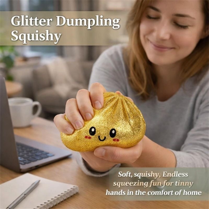 Simulated Smiley Steamed Bun Squishy Toy, Cute Stress Relief Plaything, Soft Slow-Rebound Texture, Adorable Desktop Decor（Golden pinching） - Image 4