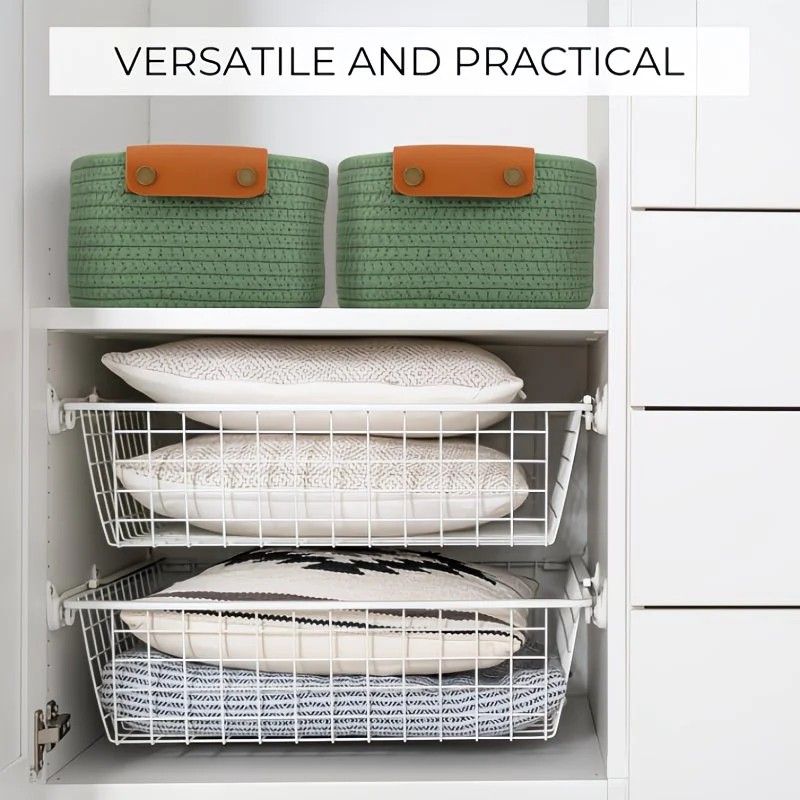 5-piece cotton rope storage basket set, cotton woven with leather handles, multiple sizes for organizing desk sundries, beautiful and practical to enhance space style.（pitch green） - Image 5