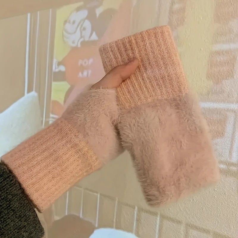 Women's Comfortable Fingerless Gloves - Soft, Warm, and Fashionable Pure White Winter Gloves, Suitable for Cold Weather or Casual Wear, Hand Washable, Ladies' Gloves.pink - Image 5