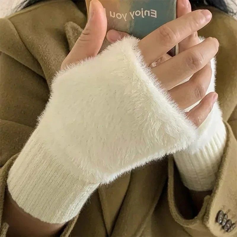 Women's Comfortable Fingerless Gloves - Soft, Warm, and Fashionable Pure White Winter Gloves, Suitable for Cold Weather or Casual Wear, Hand Washable, Ladies' Gloves.pink - Image 6