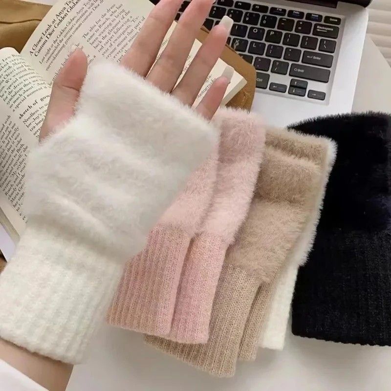 Women's Comfortable Fingerless Gloves - Soft, Warm, and Fashionable Pure White Winter Gloves, Suitable for Cold Weather or Casual Wear, Hand Washable, Ladies' Gloves.pink - Image 7