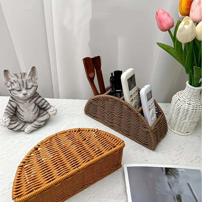 Handwoven Remote Control Storage Box, eco-friendly material, large capacity for categorized storage, fits coffee tables and desktops, easily eliminates clutter, adding a natural and warm touch to your home.（brown） - Image 2