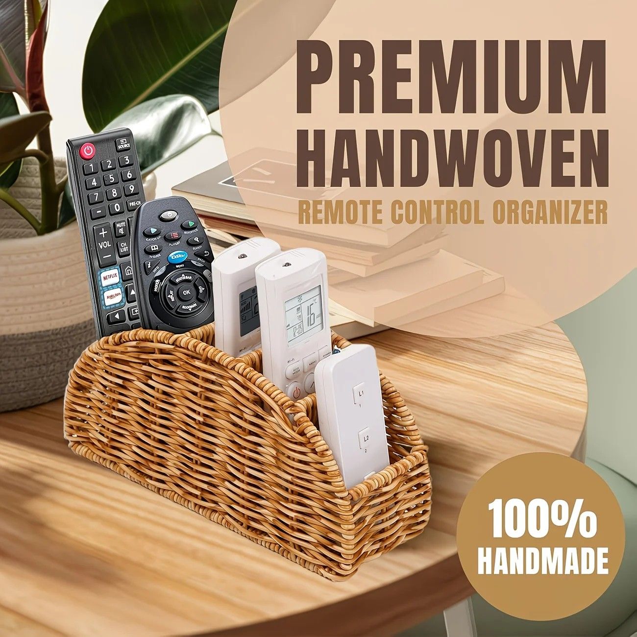 Handwoven Remote Control Storage Box, eco-friendly material, large capacity for categorized storage, fits coffee tables and desktops, easily eliminates clutter, adding a natural and warm touch to your home.（brown） - Image 3