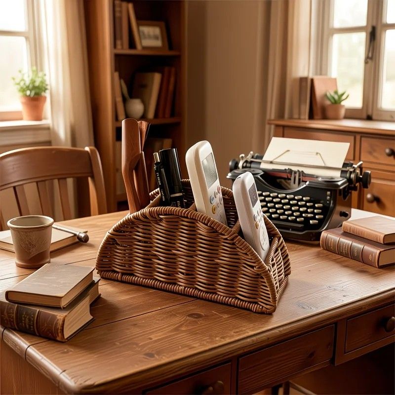 Handwoven Remote Control Storage Box, eco-friendly material, large capacity for categorized storage, fits coffee tables and desktops, easily eliminates clutter, adding a natural and warm touch to your home.（brown） - Image 5