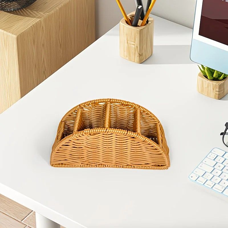 Handwoven Remote Control Storage Box, eco-friendly material, large capacity for categorized storage, fits coffee tables and desktops, easily eliminates clutter, adding a natural and warm touch to your home.(dull grey) - Image 4