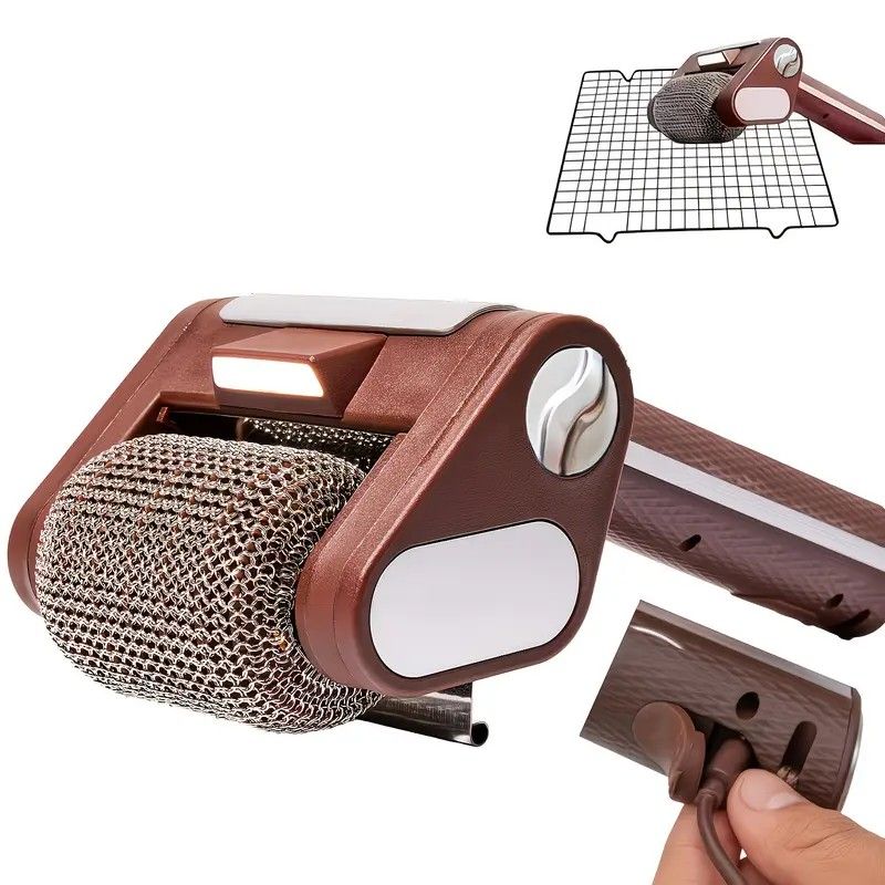 LED-lit electric barbecue brush, rechargeable rotating cleaning, instantly cleans the grill after backyard BBQ, lazy cleaning essential.(BROWN) - Image 1