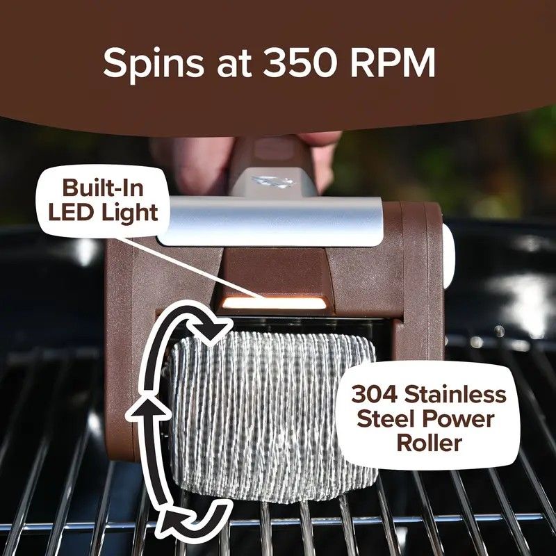 LED-lit electric barbecue brush, rechargeable rotating cleaning, instantly cleans the grill after backyard BBQ, lazy cleaning essential.(BROWN) - Image 2