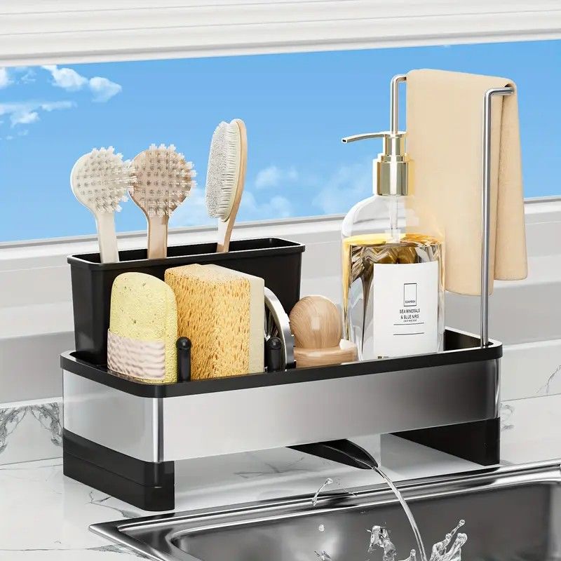 No Drill 360° Rotating Drain Sponge Holder with Tray Kitchen Sink Organizer(WHITE) - Image 4