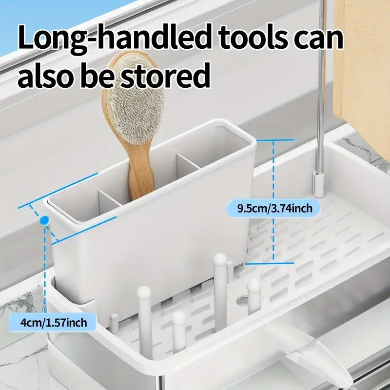 No Drill 360° Rotating Drain Sponge Holder with Tray Kitchen Sink Organizer(WHITE) - Image 6