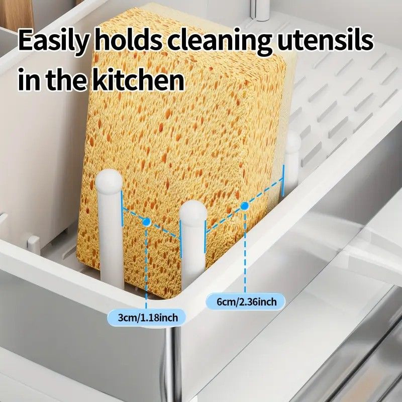 No Drill 360° Rotating Drain Sponge Holder with Tray Kitchen Sink Organizer(GREY) - Image 5