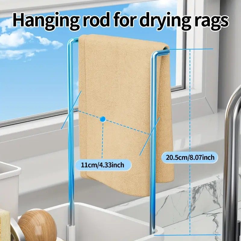 No Drill 360° Rotating Drain Sponge Holder with Tray Kitchen Sink Organizer(GREY) - Image 7