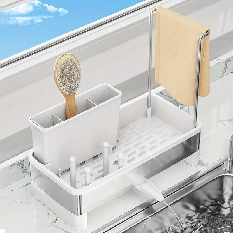 No Drill 360° Rotating Drain Sponge Holder with Tray Kitchen Sink Organizer AU(BLACK) - Image 3