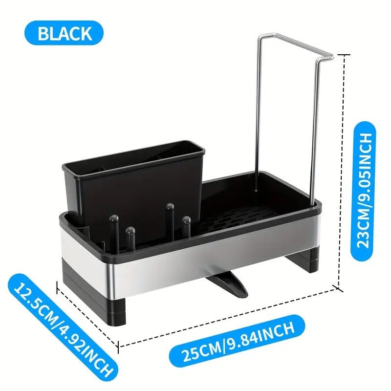 No Drill 360° Rotating Drain Sponge Holder with Tray Kitchen Sink Organizer AU(BLACK) - Image 8