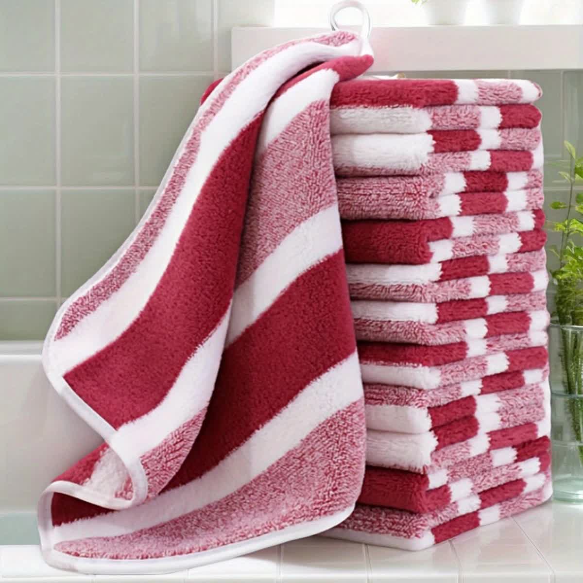 12PCS Thick Absorbent Lint-Free Coral Fleece Kitchen Cleaning Cloth, Easily Removes Grease, Hangable for Drying.PINK - Image 1