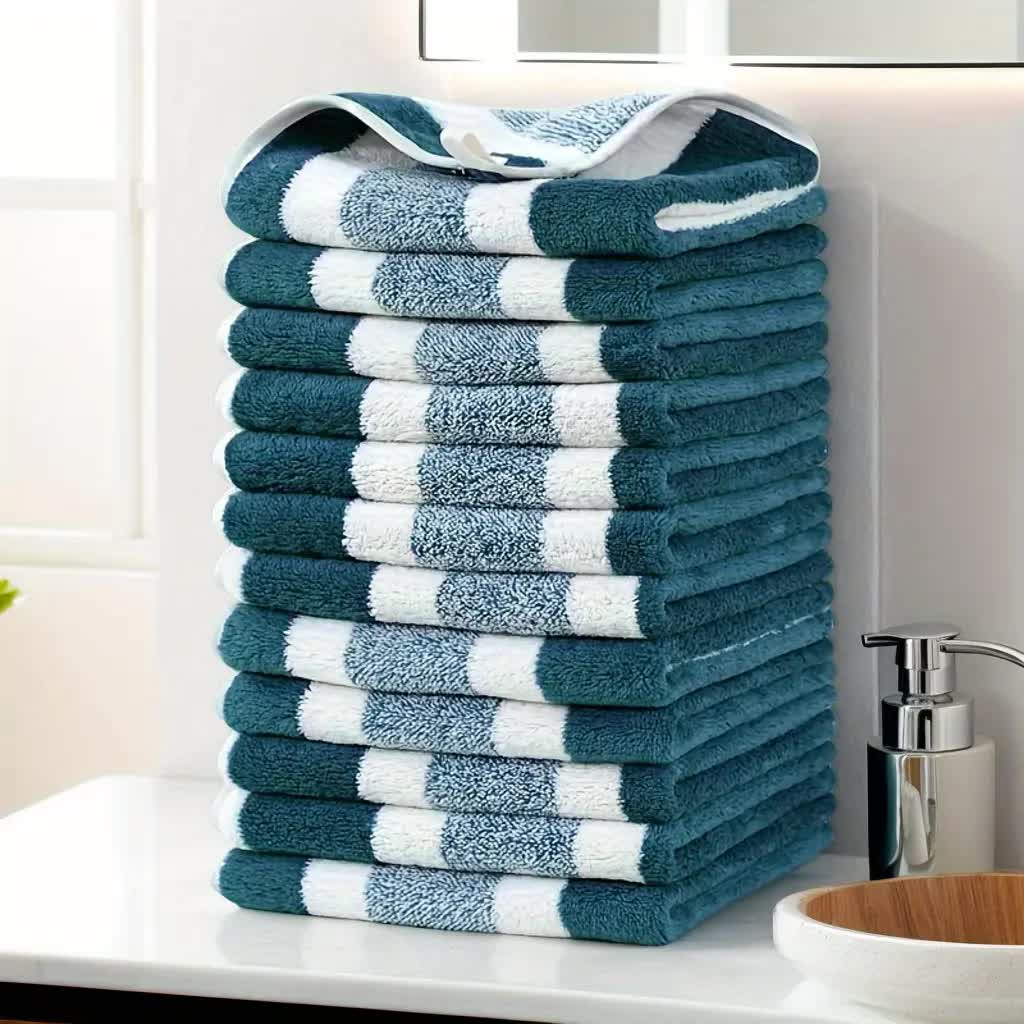 GREEN 12PCS Thick Absorbent Lint-Free Coral Fleece Kitchen Cleaning Cloth, Easily Removes Grease, Hangable for Drying - Image 1