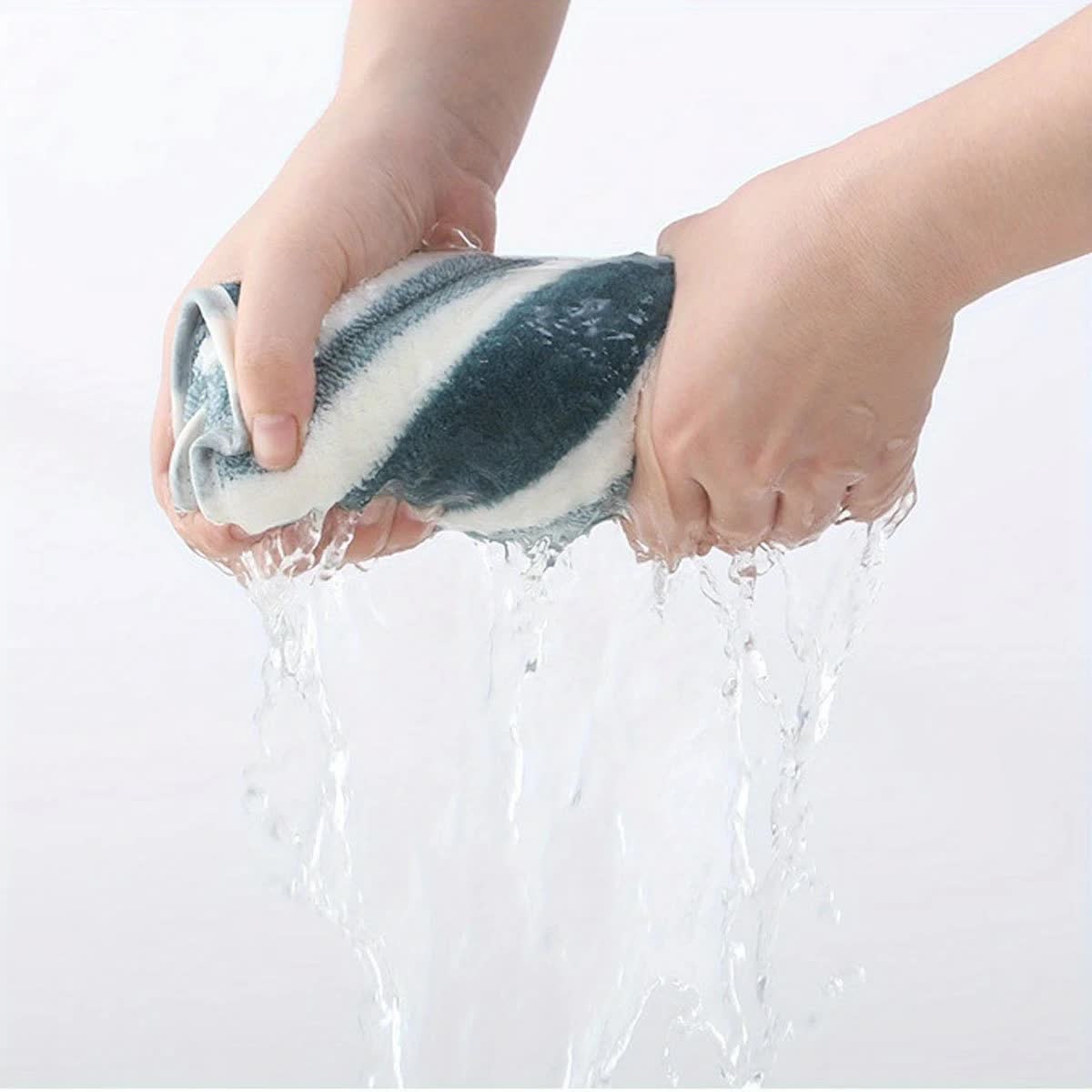 GREEN 12PCS Thick Absorbent Lint-Free Coral Fleece Kitchen Cleaning Cloth, Easily Removes Grease, Hangable for Drying - Image 6