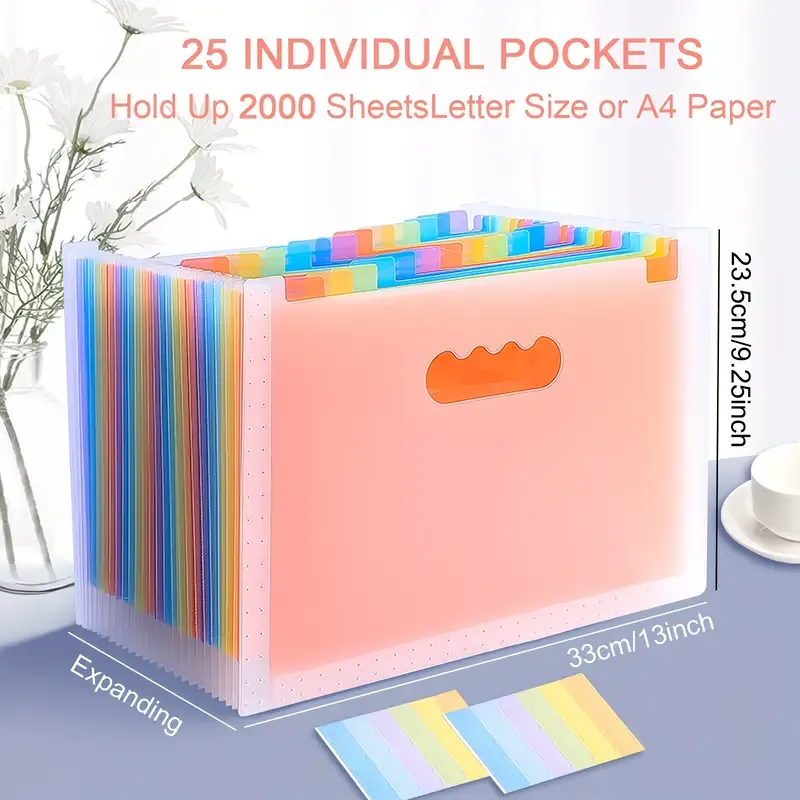 1pcs 25-Slot Expandable Rainbow Accordion Folder, Vertical Multi-Pocket Design, Large Capacity Holds 2000 Sheets, Waterproof and Portable, Great Helper for Office and School Organization - Image 7