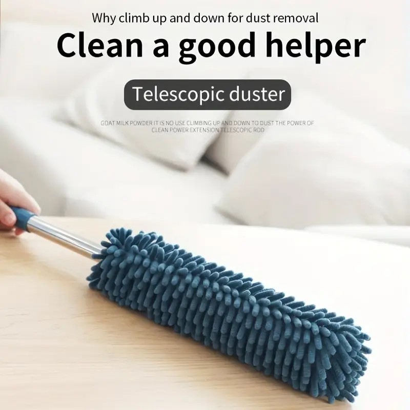 （navy blue）Household Cleaning Duster / Static Duster / Dust Sweeper / Telescopic & Non-Shedding / Washable & Bendable / High-Reach Cleaning Tool / Cleaning Tools & Supplies - Image 1