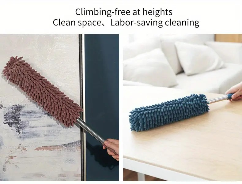 khaki  Household Cleaning Duster / Static Duster / Dust Sweeper / Telescopic & Non-Shedding / Washable & Bendable / High-Reach Cleaning Tool / Cleaning Tools & Supplies - Image 4