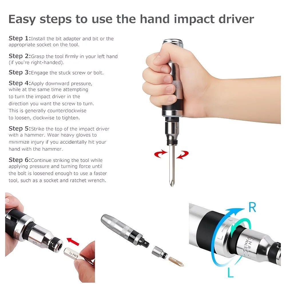 16-Piece Manual Impact Screwdriver Set: One Tap to Loosen, One Turn to Tighten, the Universal Tool for Home and Auto Repair - Image 7