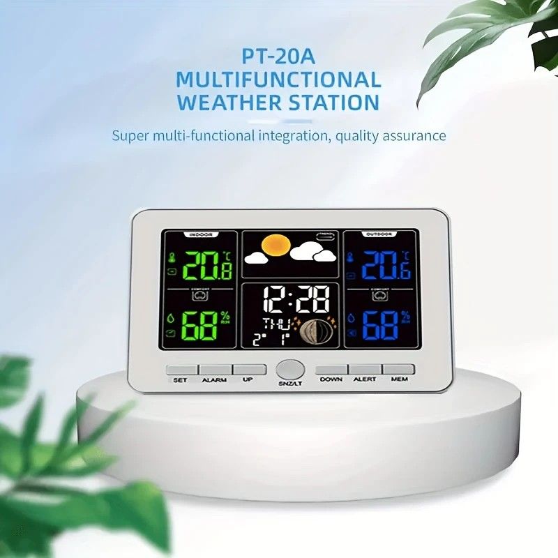 Indoor Outdoor Weather Station Color LCD Atomic Clock Barometer Forecast Dual Alarm Snooze Calendar Time Date Moon Phase Adjustable Backlight.white - Image 3