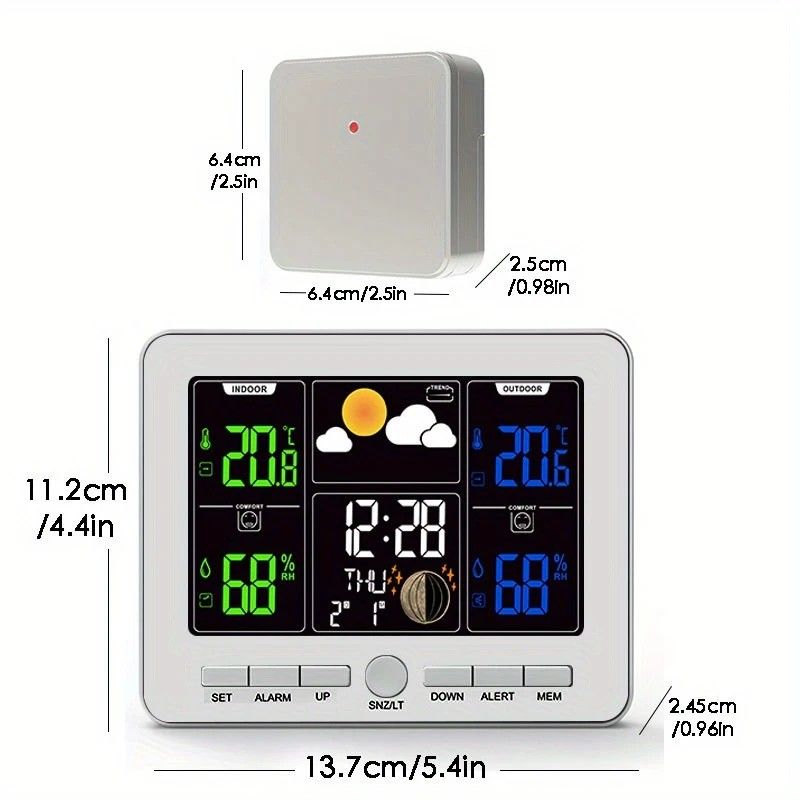 Indoor Outdoor Weather Station Color LCD Atomic Clock Barometer Forecast Dual Alarm Snooze Calendar Time Date Moon Phase Adjustable Backlight.BLACK - Image 7