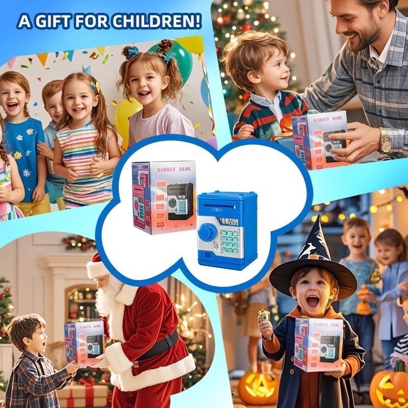 Children's Password Piggy Bank, Dual Lock,BLUE  Automatic Bill Intake, Develops Savings Habit, Multiple Colors Available, Battery Not Included - Image 3