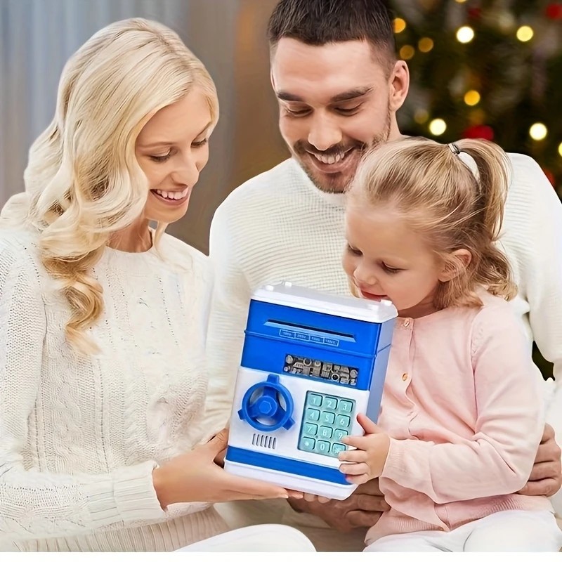 Children's Password Piggy Bank, Stores Coins & Paper Money, Auto Roll-Up, Sound & Light Interaction, Fosters Good Savings Habits. Battery Not Included.BLUE - Image 1