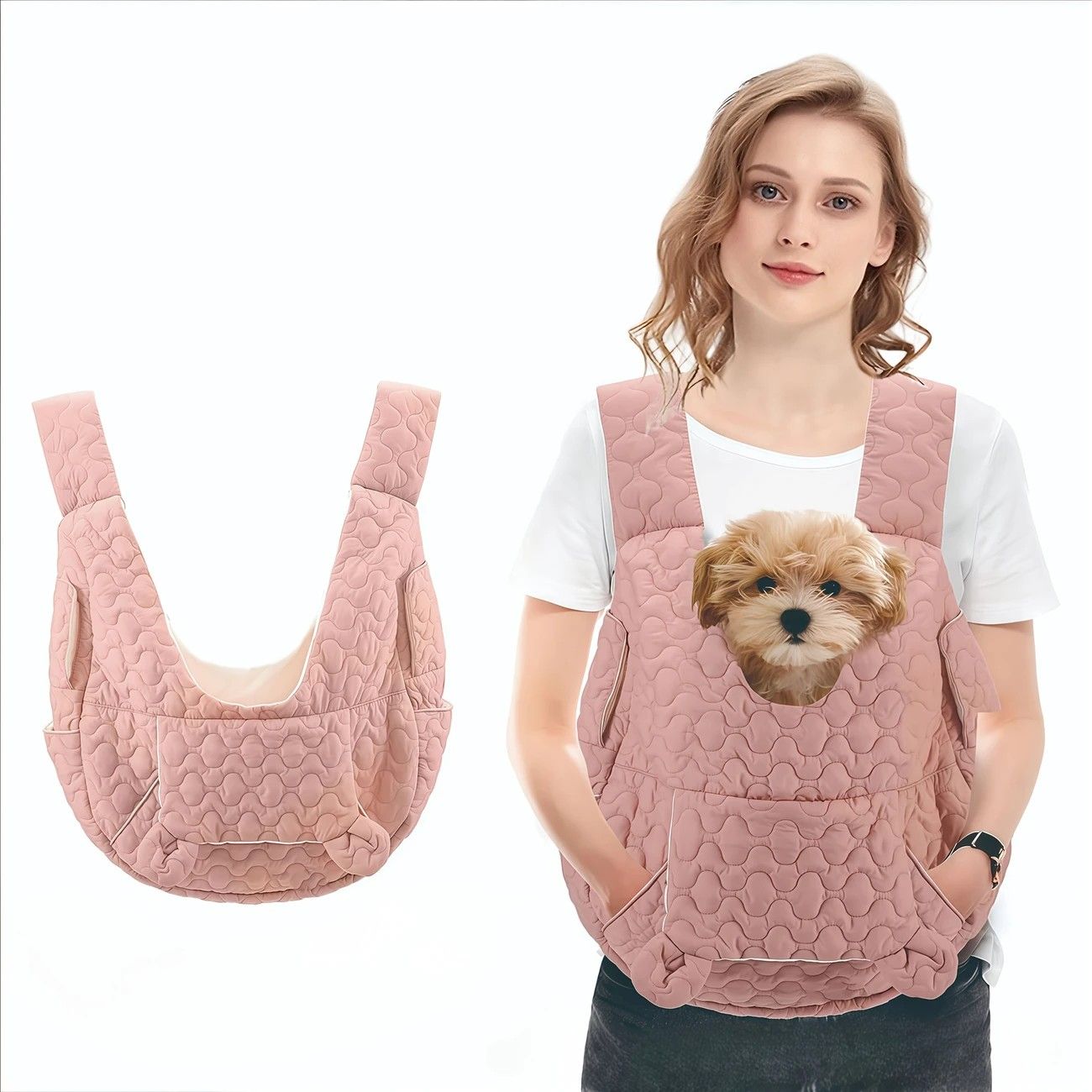 Pet Chest Carrier Front-Facing Backpack Small Dog Cat Breathable Carrier Hands-Free Sling（pink) - Image 1