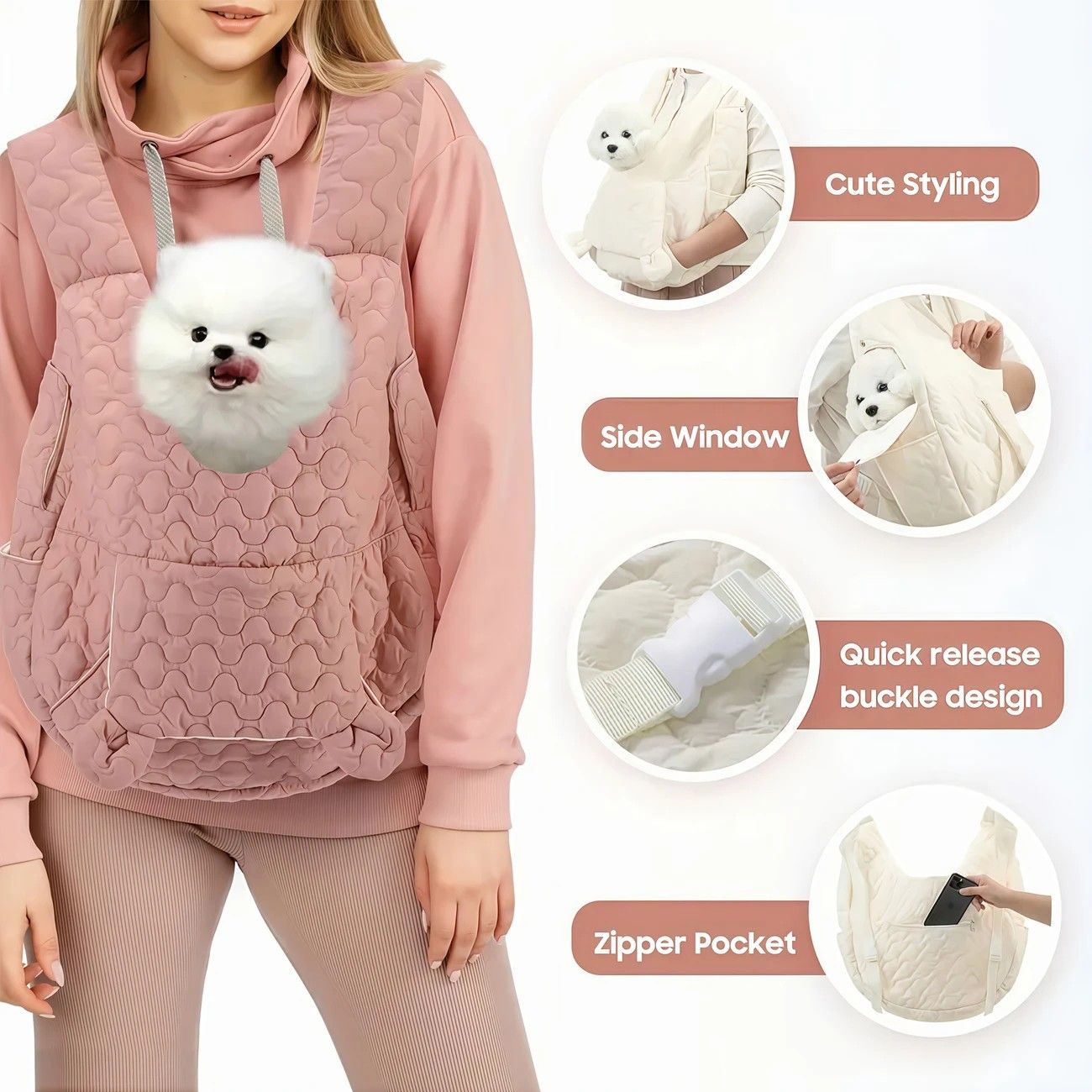 Pet Chest Carrier Front-Facing Backpack Small Dog Cat Breathable Carrier Hands-Free Sling（pink) - Image 2