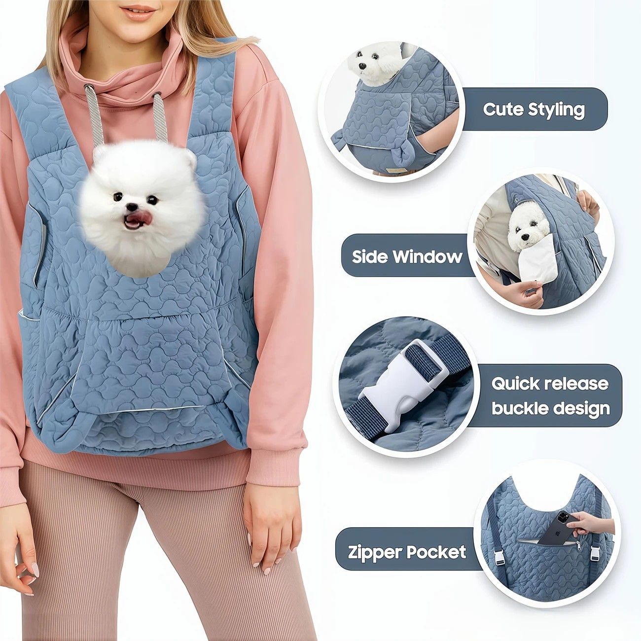 Pet Chest Carrier Front-Facing Backpack Small Dog Cat Breathable Carrier Hands-Free Sling（pink) - Image 6