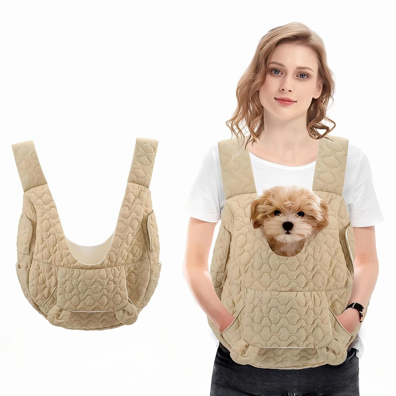Pet Chest Carrier Front-Facing Backpack Small Dog Cat Breathable Carrier Hands-Free Sling(khaki) - Image 1