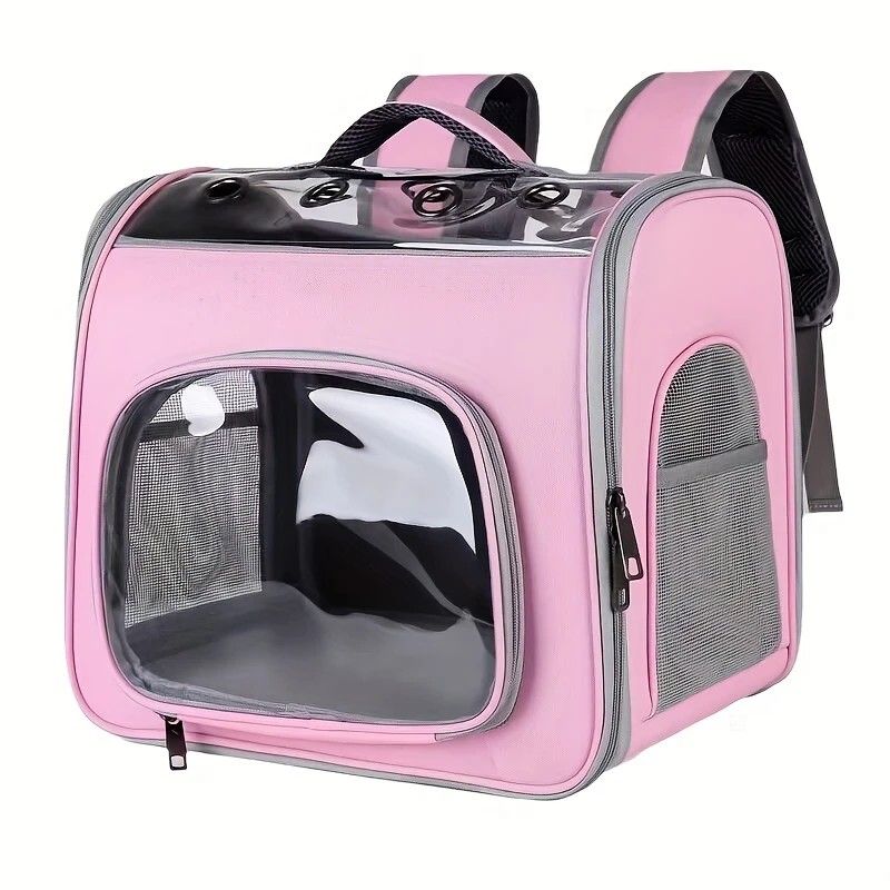 Pet Backpack Portable Transparent Foldable Comfort Design Hands-Free Travel for Cats Small Dogs(PINK) - Image 1