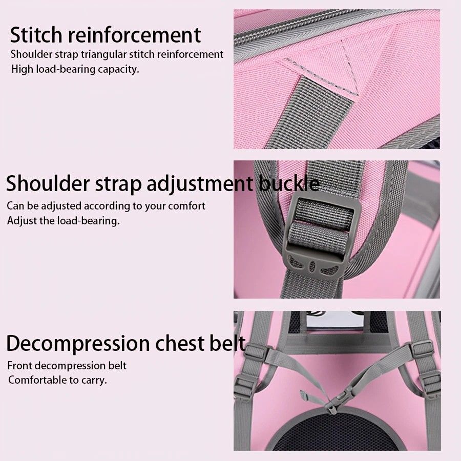 Pet Backpack Portable Transparent Foldable Comfort Design Hands-Free Travel for Cats Small Dogs(PINK) - Image 5