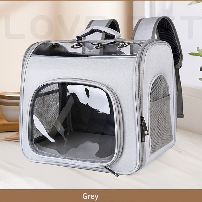 Pet Backpack Portable Transparent Foldable Comfort Design Hands-Free Travel for Cats Small Dogs(grey) - Image 1