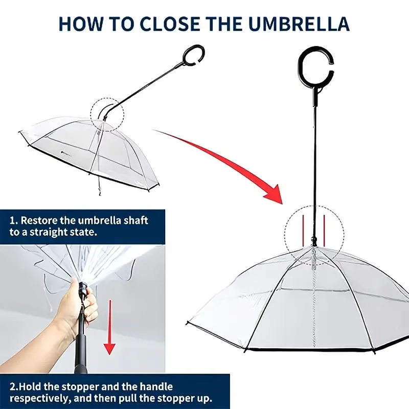 Bendable transparent pet umbrella with leash chain, rain or shine, one umbrella for outdoor pet walks - Image 3