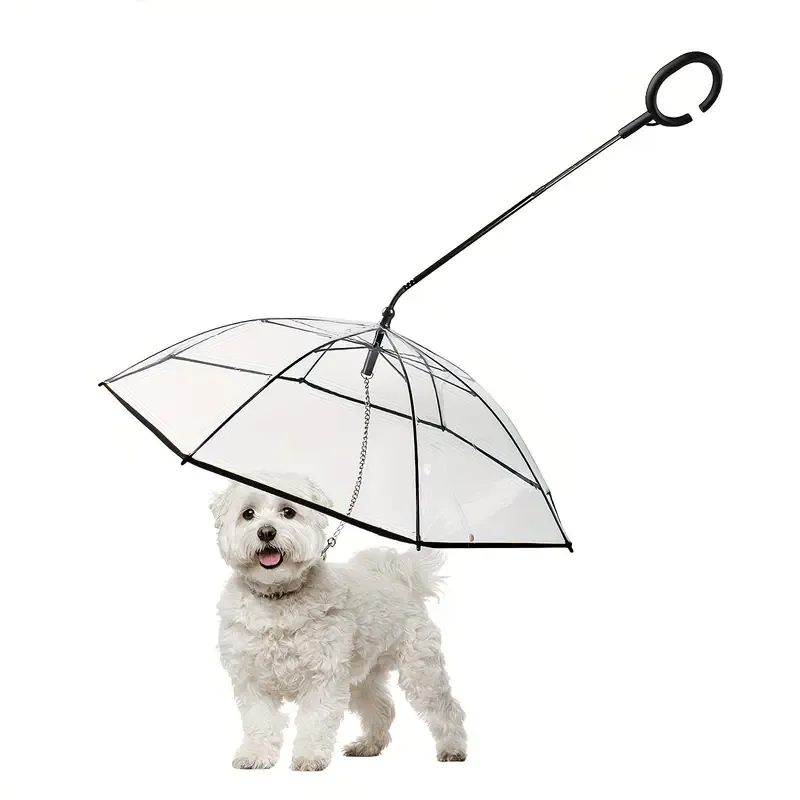 Bendable transparent pet umbrella with leash chain, rain or shine, one umbrella for outdoor pet walks - Image 4
