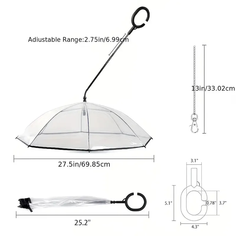 Bendable transparent pet umbrella with leash chain, rain or shine, one umbrella for outdoor pet walks - Image 5
