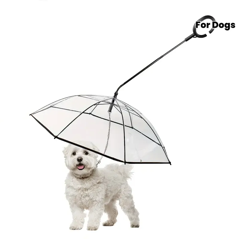 Bendable transparent pet umbrella with leash chain, rain or shine, one umbrella for outdoor pet walks - Image 7