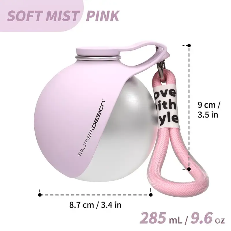 Portable Stainless Steel Cat & Dog Water Bottle, Leak-Proof 2-in-1 with Bowl, One-Press Drink & Feed for Outdoor Walks & Travel, Lightweight & Easy to Carry, Pet Essential./PINK - Image 2