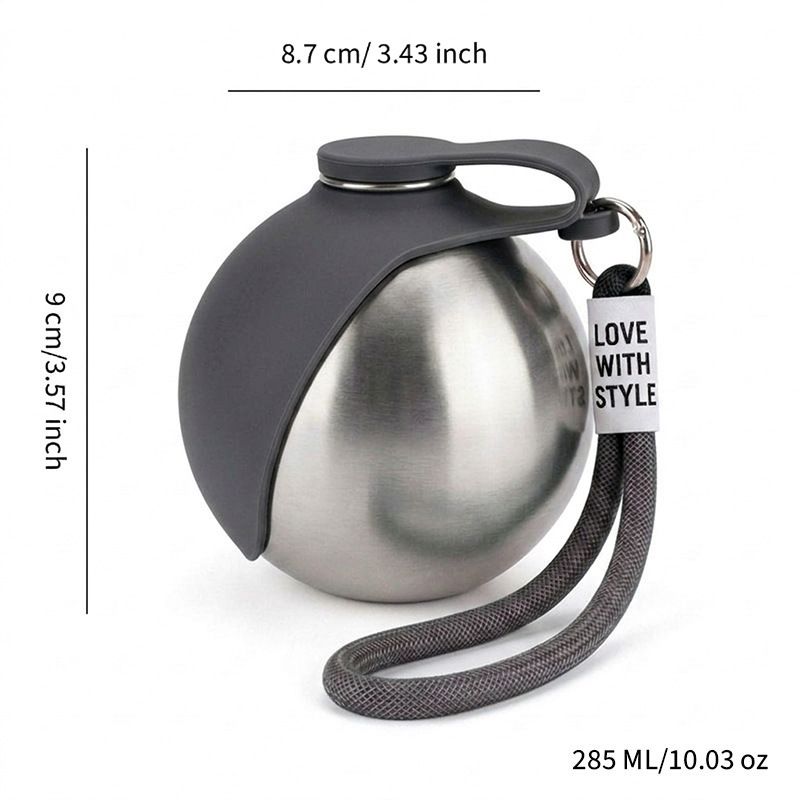 Portable Stainless Steel Cat & Dog Water Bottle, Leak-Proof 2-in-1 with Bowl, One-Press Drink & Feed for Outdoor Walks & Travel, Lightweight & Easy to Carry, Pet Essential./GREY - Image 1