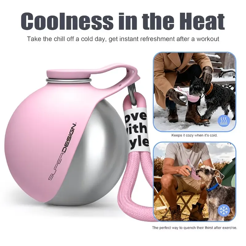 Portable Stainless Steel Cat & Dog Water Bottle, Leak-Proof 2-in-1 with Bowl, One-Press Drink & Feed for Outdoor Walks & Travel, Lightweight & Easy to Carry, Pet Essential./GREY - Image 6