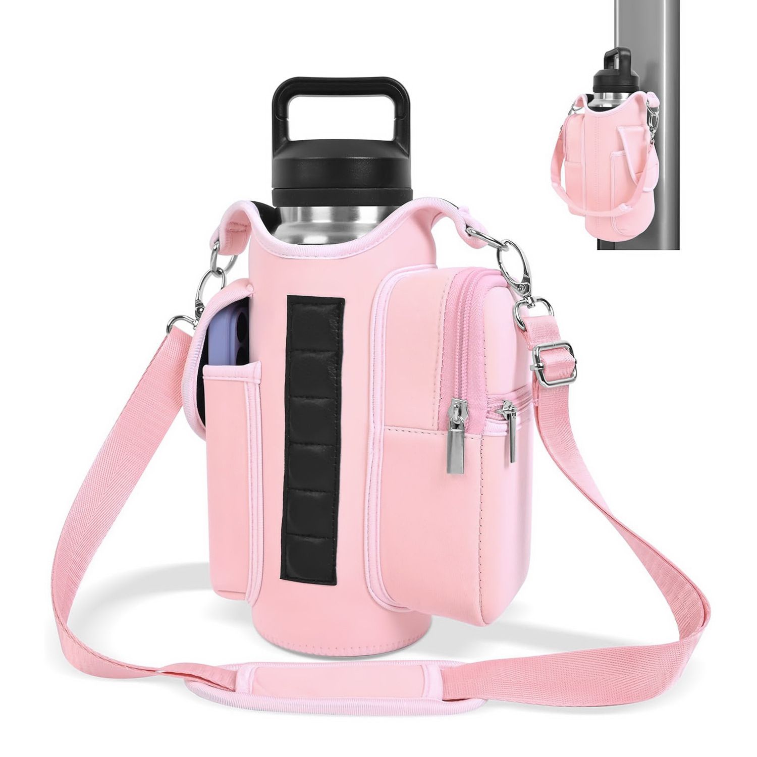 6-Magnet Suction Fitness Water Bottle Bag: Comes with Phone Pocket + Multi-Pocket Crossbody Design, Adjustable Shoulder Strap, Compatible with Treadmill and Squat Rack, Thickened Wear-Resistant Sports Essential/pink - Image 1
