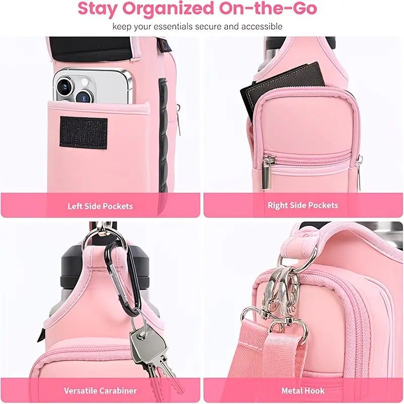 6-Magnet Suction Fitness Water Bottle Bag: Comes with Phone Pocket + Multi-Pocket Crossbody Design, Adjustable Shoulder Strap, Compatible with Treadmill and Squat Rack, Thickened Wear-Resistant Sports Essential/pink - Image 4