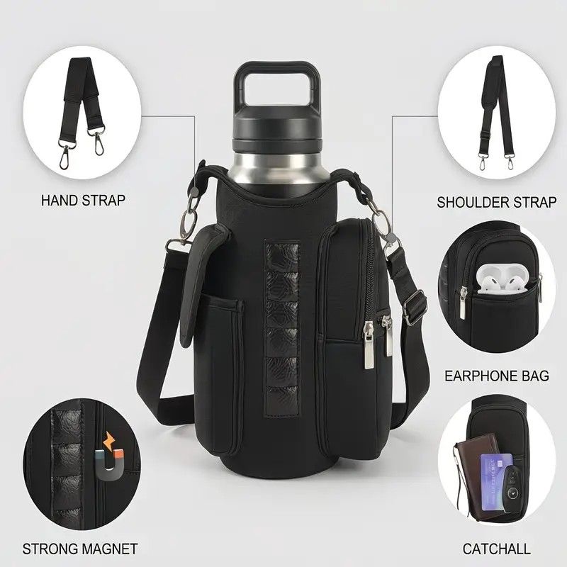 6-Magnet Suction Fitness Water Bottle Bag: Comes with Phone Pocket + Multi-Pocket Crossbody Design, Adjustable Shoulder Strap, Compatible with Treadmill and Squat Rack, Thickened Wear-Resistant Sports Essential/pink - Image 6