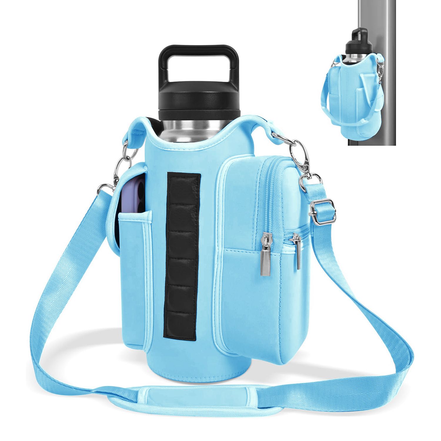 6-Magnet Suction Fitness Water Bottle Bag: Comes with Phone Pocket + Multi-Pocket Crossbody Design, Adjustable Shoulder Strap, Compatible with Treadmill and Squat Rack, Thickened Wear-Resistant Sports Essential/BLUE - Image 1