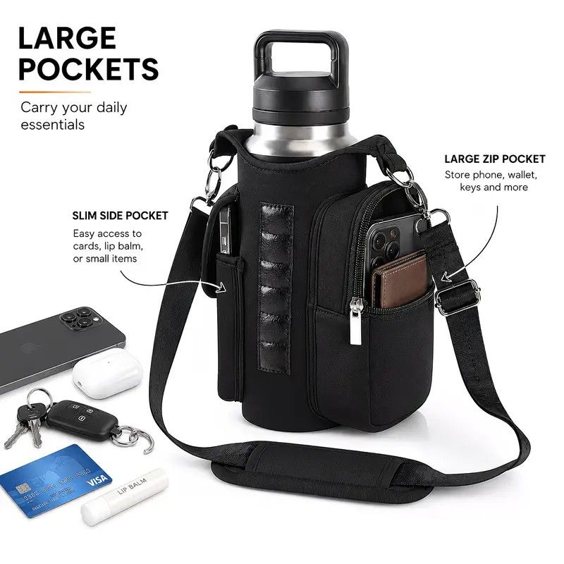 6-Magnet Suction Fitness Water Bottle Bag: Comes with Phone Pocket + Multi-Pocket Crossbody Design, Adjustable Shoulder Strap, Compatible with Treadmill and Squat Rack, Thickened Wear-Resistant Sports Essential/BLUE - Image 6