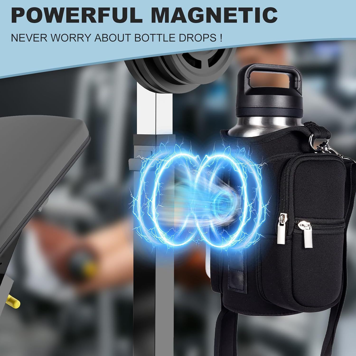Transparent Single Row 6 Magnet Fitness Water Bottle Bag: HD touchscreen phone pocket, multi-pocket storage, thickened wear-resistant material securely attaches to equipment, one bag handles all sports and travel needs./BLUE - Image 6