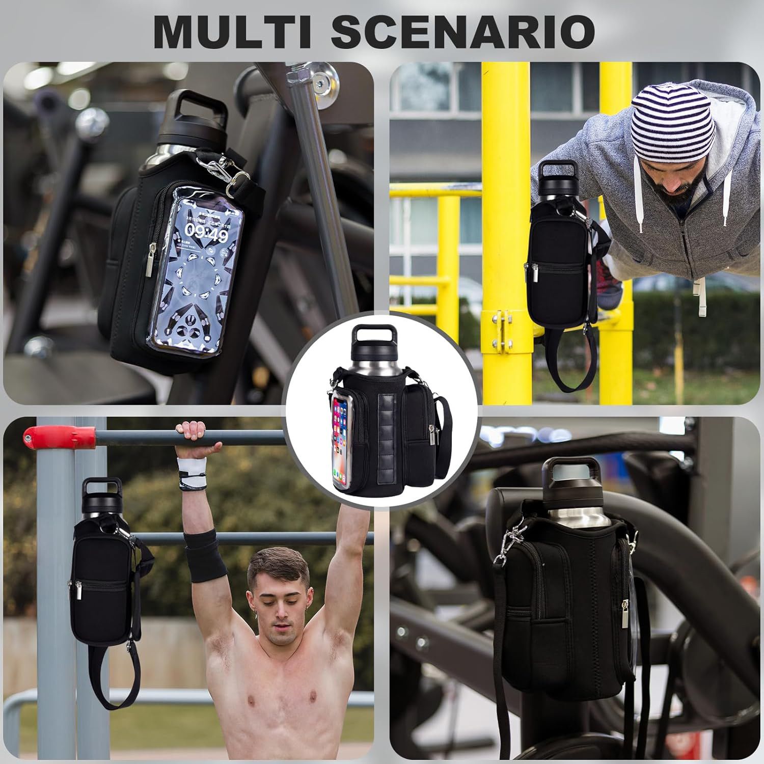 Transparent Single Row 6 Magnet Fitness Water Bottle Bag: HD touchscreen phone pocket, multi-pocket storage, thickened wear-resistant material securely attaches to equipment, one bag handles all sports and travel needs./BLUE - Image 7