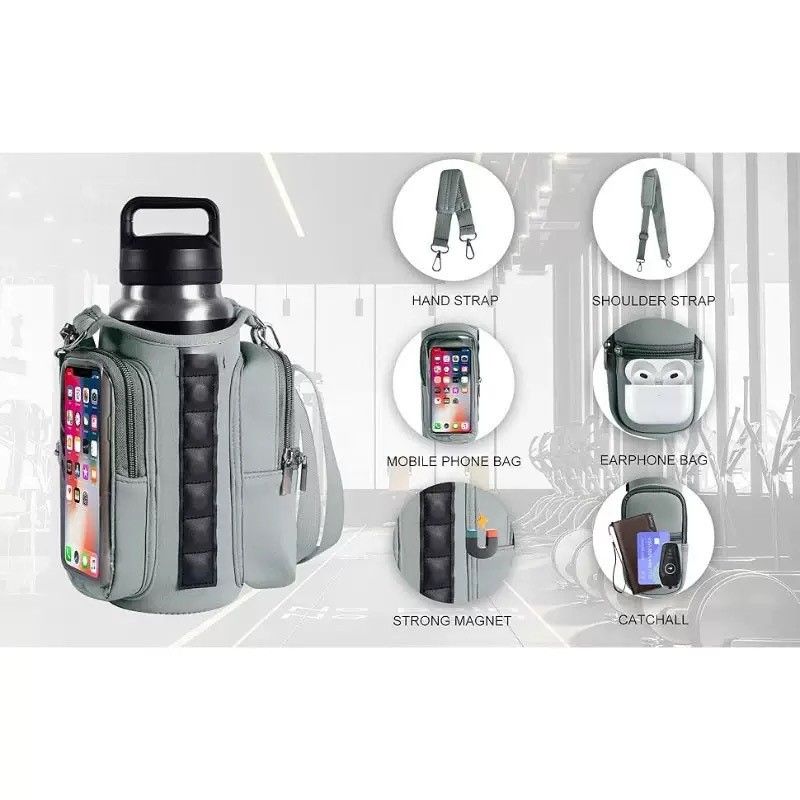 Transparent Single Row 6 Magnet Fitness Water Bottle Bag: HD touchscreen phone pocket, multi-pocket storage, thickened wear-resistant material securely attaches to equipment, one bag handles all sports and travel needs./GREY - Image 8